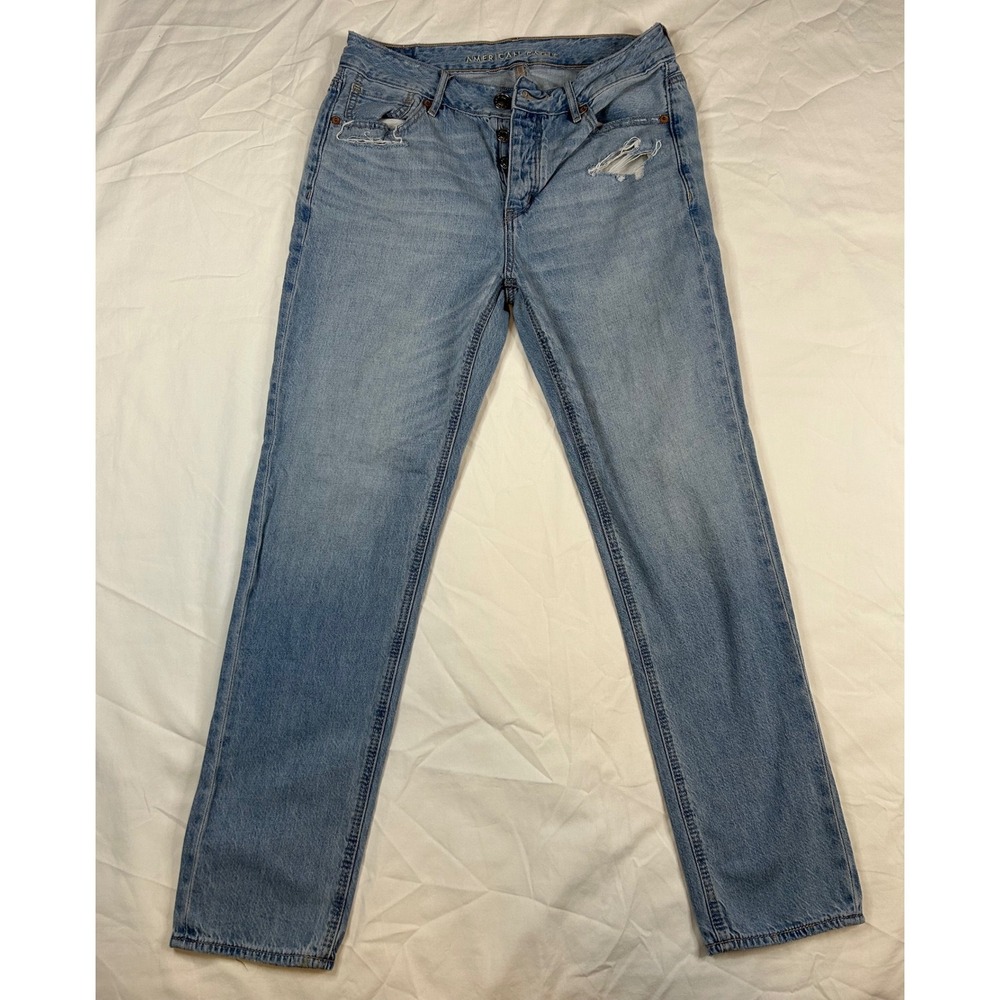 American‎ Eagle Mom Jeans Ripped Distressed Light Wash Denim Size 2